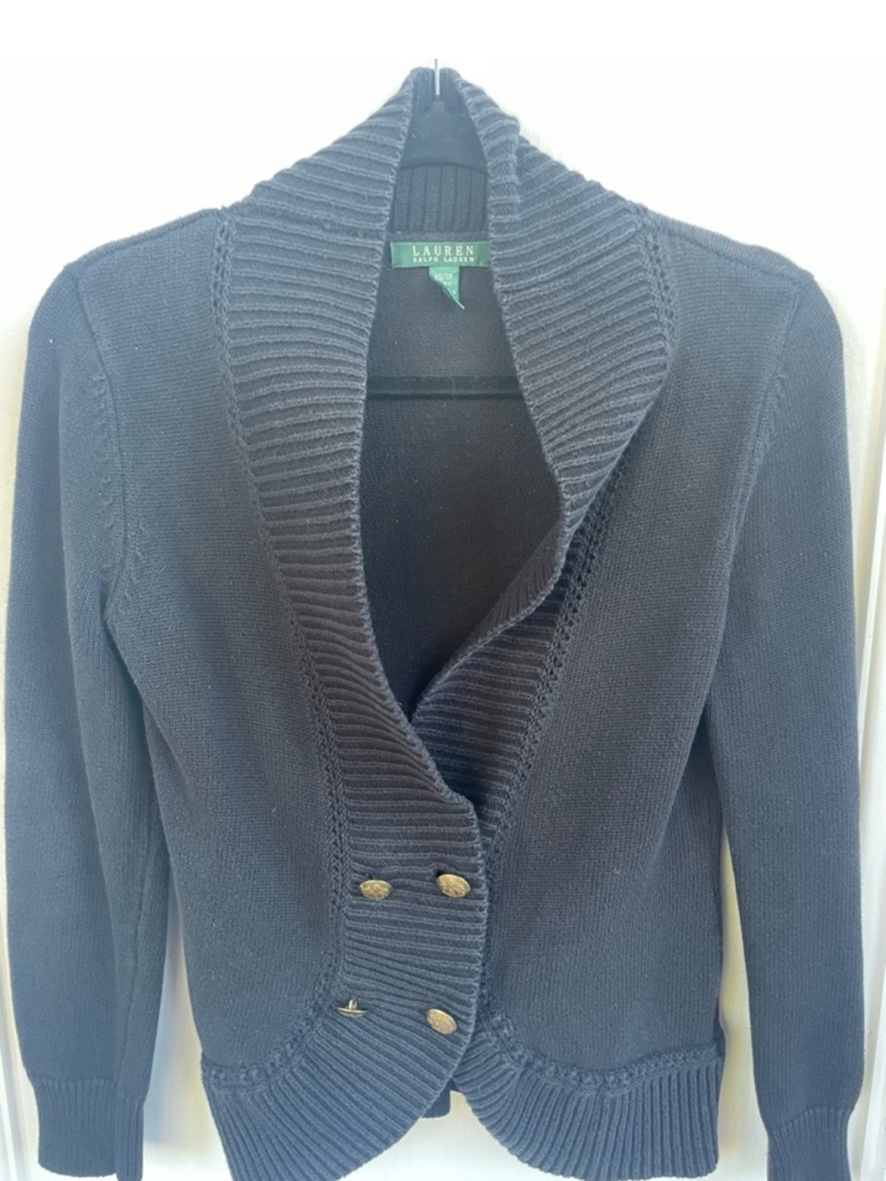 Lauren Ralph Lauren Black Navy Shawl-Collar Knit Blazer with Gold Buttons